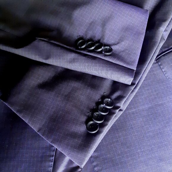 Z ZEGNA SZ 44L 2 Piece Men's 100% Wool Suit Blue Fine Check - Picture 5 of 16